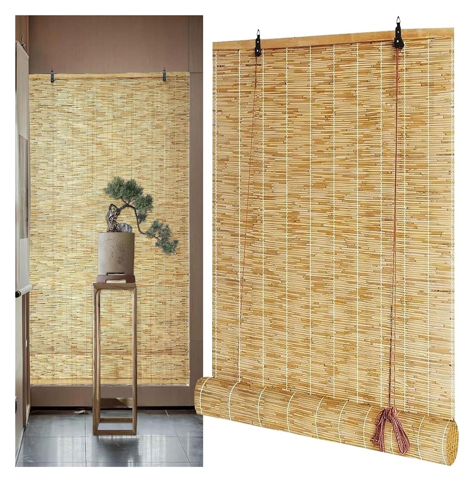 Retro Bamboo Shades, Bamboo shutter filter lifting indoor and outdoor1PCS(109W x 81H cm)