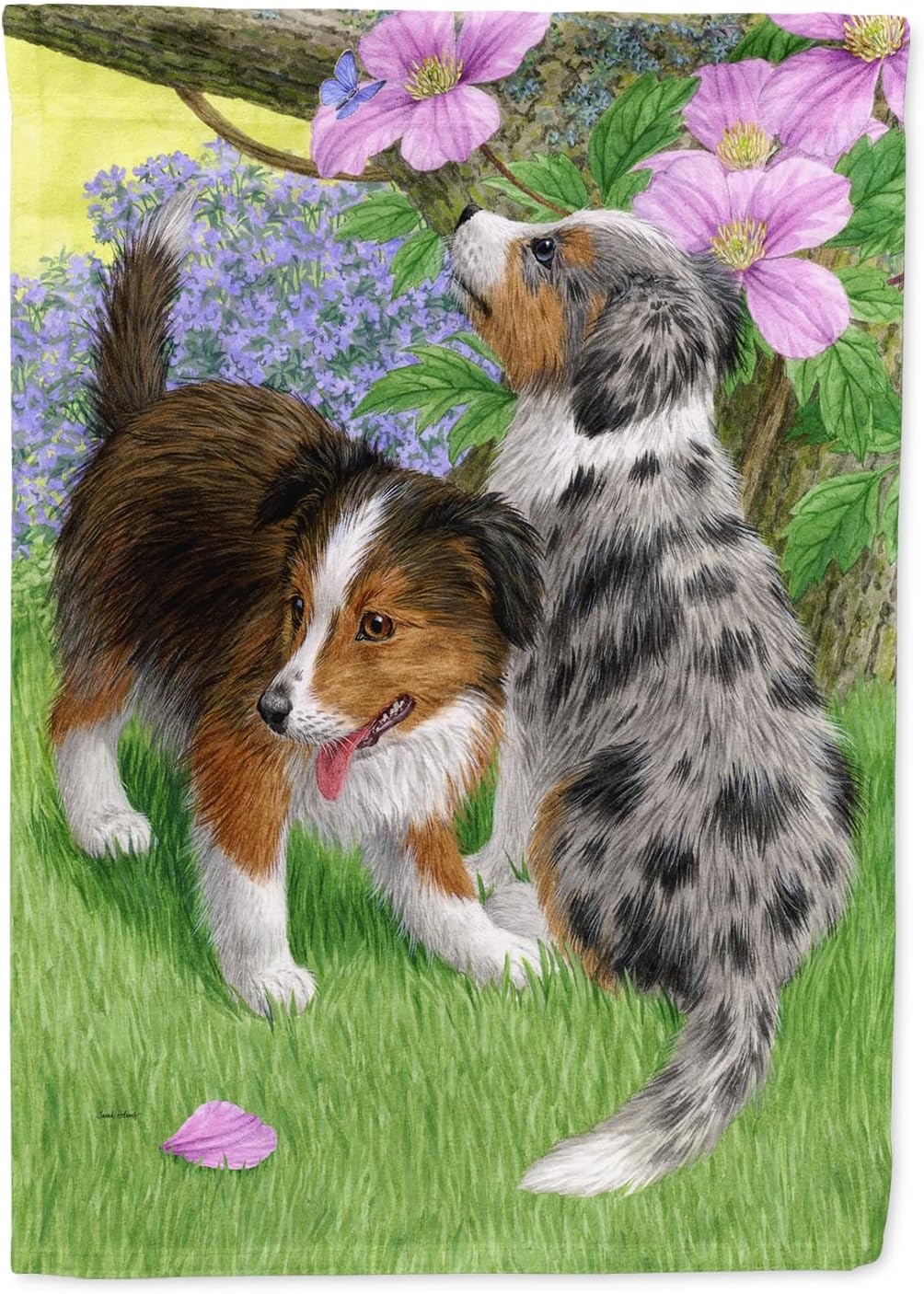 Caroline's Treasures ASA2166GF Sheltie Puppies Garden Flag Mailbox Flag Decorative Yard Flag Banner Outside Patio Artwork Yard Flower Beds, Garden Size, Multicolor
