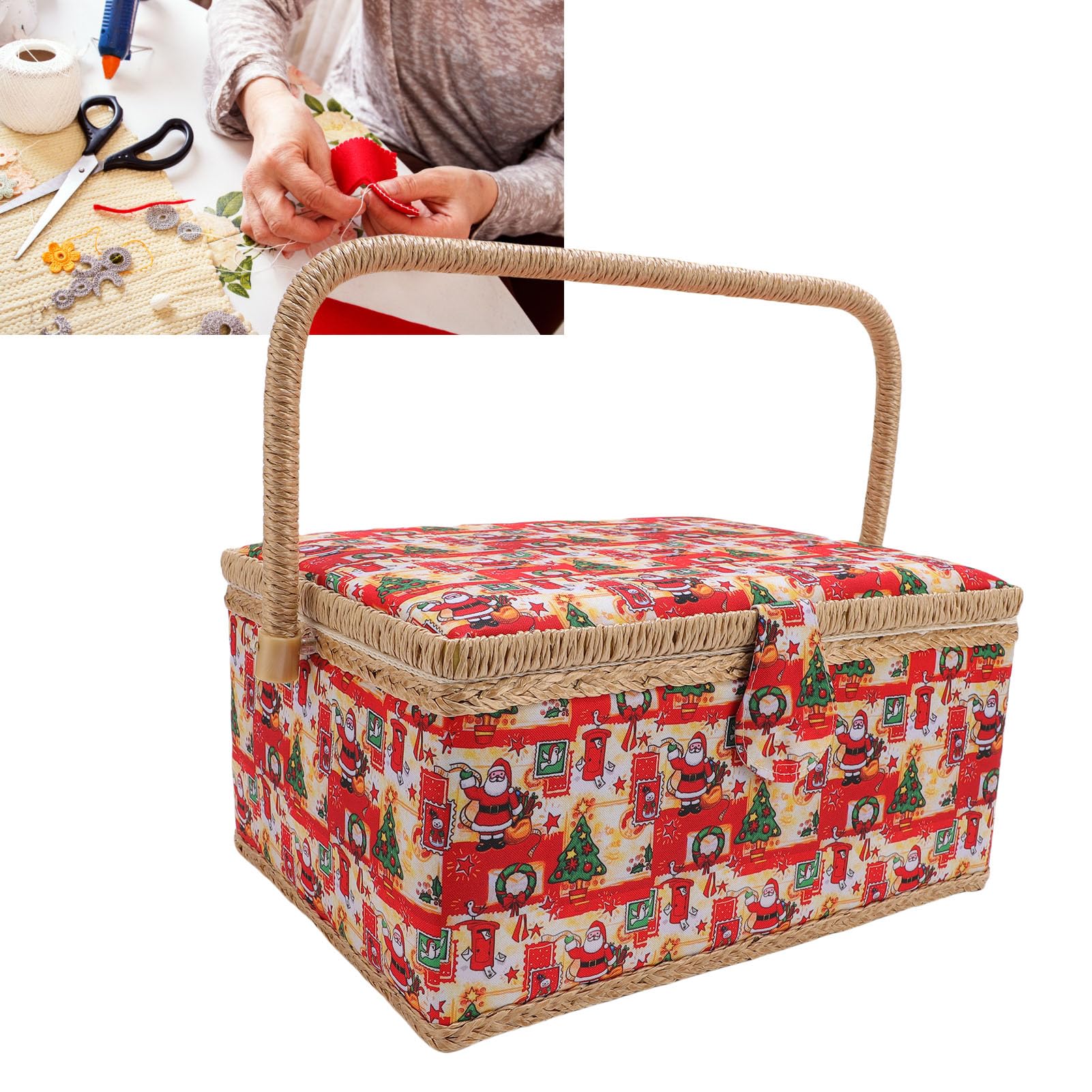 Ausla Großer Nähkorb-Organizer Im Vintage-Design mit Herausnehmbaren Fächern für Nähwerkzeuge, Ideal für Mütter und Anfänger