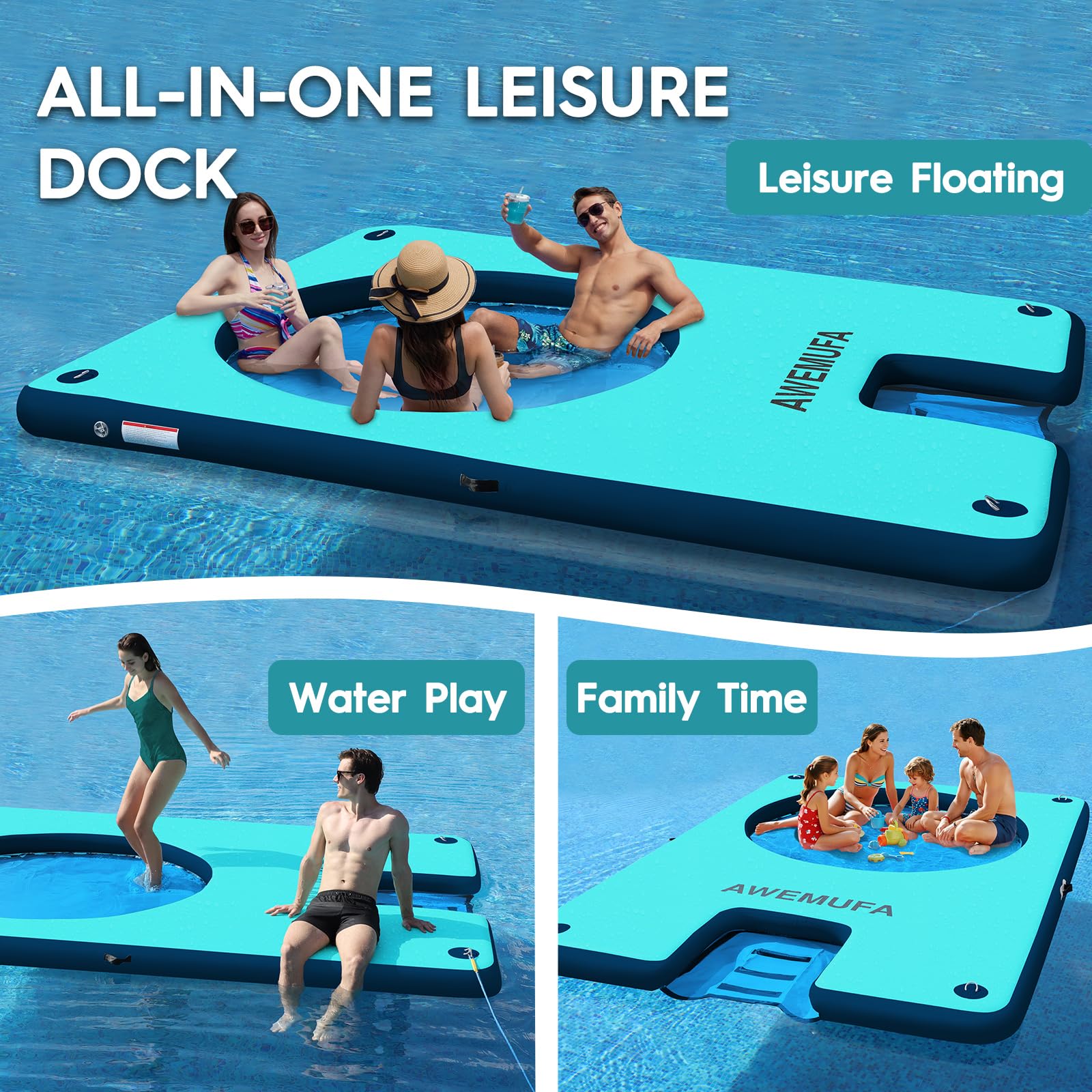AWEMUFA Inflatable Dock Platform with Mesh Floating Water Hammock Lake Floats Island Raft Tannning Pool Lounger Water Mat for Family Party Pool Beach Ocean product thumbnail 4