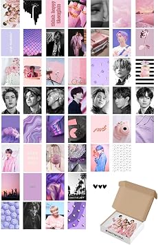 Postifull Bts Mor Duvar Posteri Seti - Arkas  Yap kanl  Poster Kolaj Seti - 50 Adet 10Cm*15Cm - Kutulu Set;
