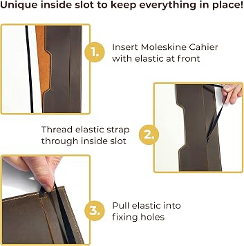 Leather Refillable Journal Cover for Moleskine Cahier XL (19x25 cm) | Rustic Handmade Leather Notebook Cover for Men, Women, Travellers, Business | Unique Storage Design, Pen Holder, Pen & Card Holder