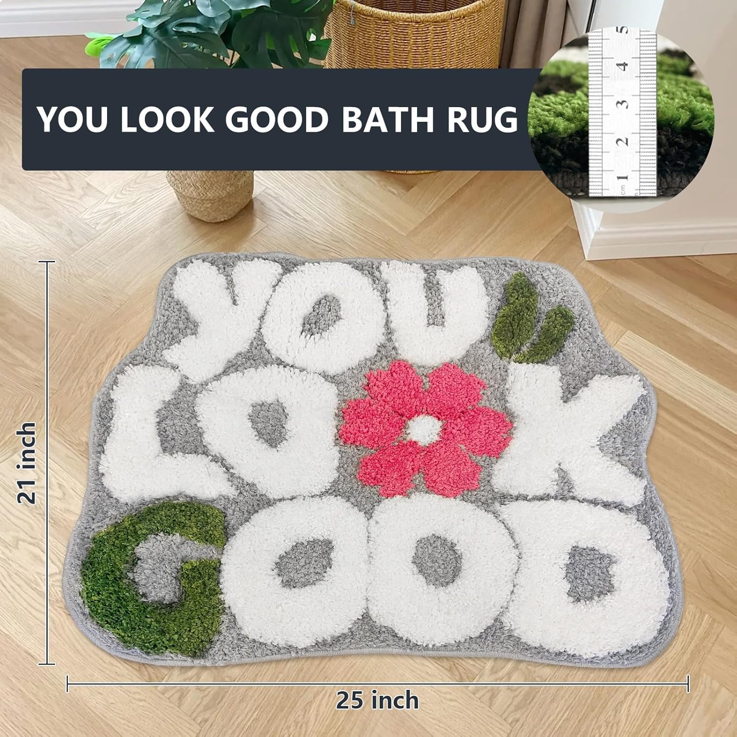 You Look Good Bath Rug, Fun Bathroom Rug,Grey Bathroom Mat Cool Rugs for Bedroom Non Slip Microfiber Plush Cool Rugs for Bedroom Washable Absorbent for Bathtub 21"x25"