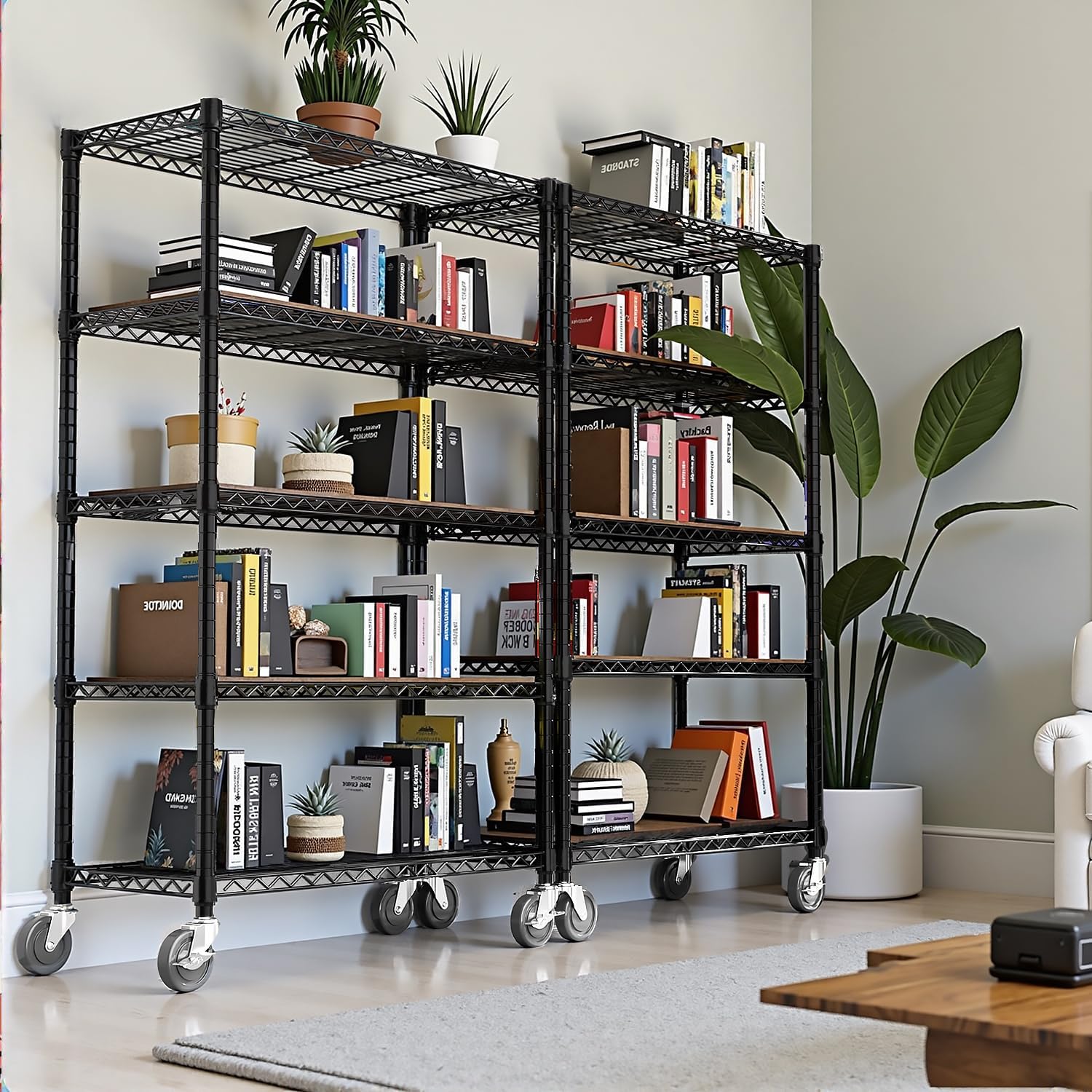 5-Tier 2200LBS Storage Shelves,Adjustable Wire Shelving for Pantry Organizers and Storage Heavy Duty Garage Shelving for Kitchen, Basement,Warehouse(Black,17.7Dx 47.2" W x 76.7" H)