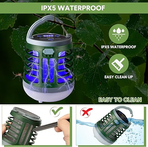 Miniatura 7 de Paquete de 2 exterminadores de insectos 3 en 1 recargable por USB, portátil, impermeable, repelente de mosquitos, linterna LED para exteriores,