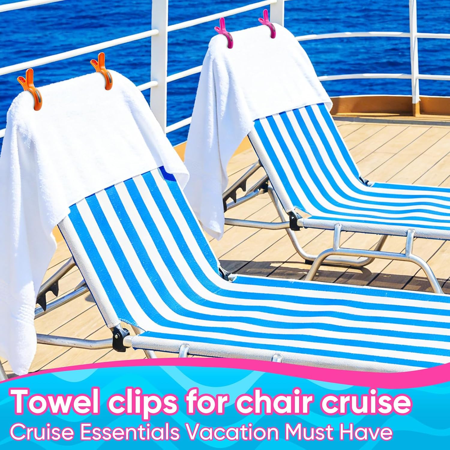 HiGift Large Beach Towel Clips for Beach Chairs, Towel Holder for Pool Lounge Chair on Cruise, 8 Pcs Heavy Duty Clothes Pins Vacation Must Have 4 Trendy Colors (Orange/Blue/Mint Blue/Red)