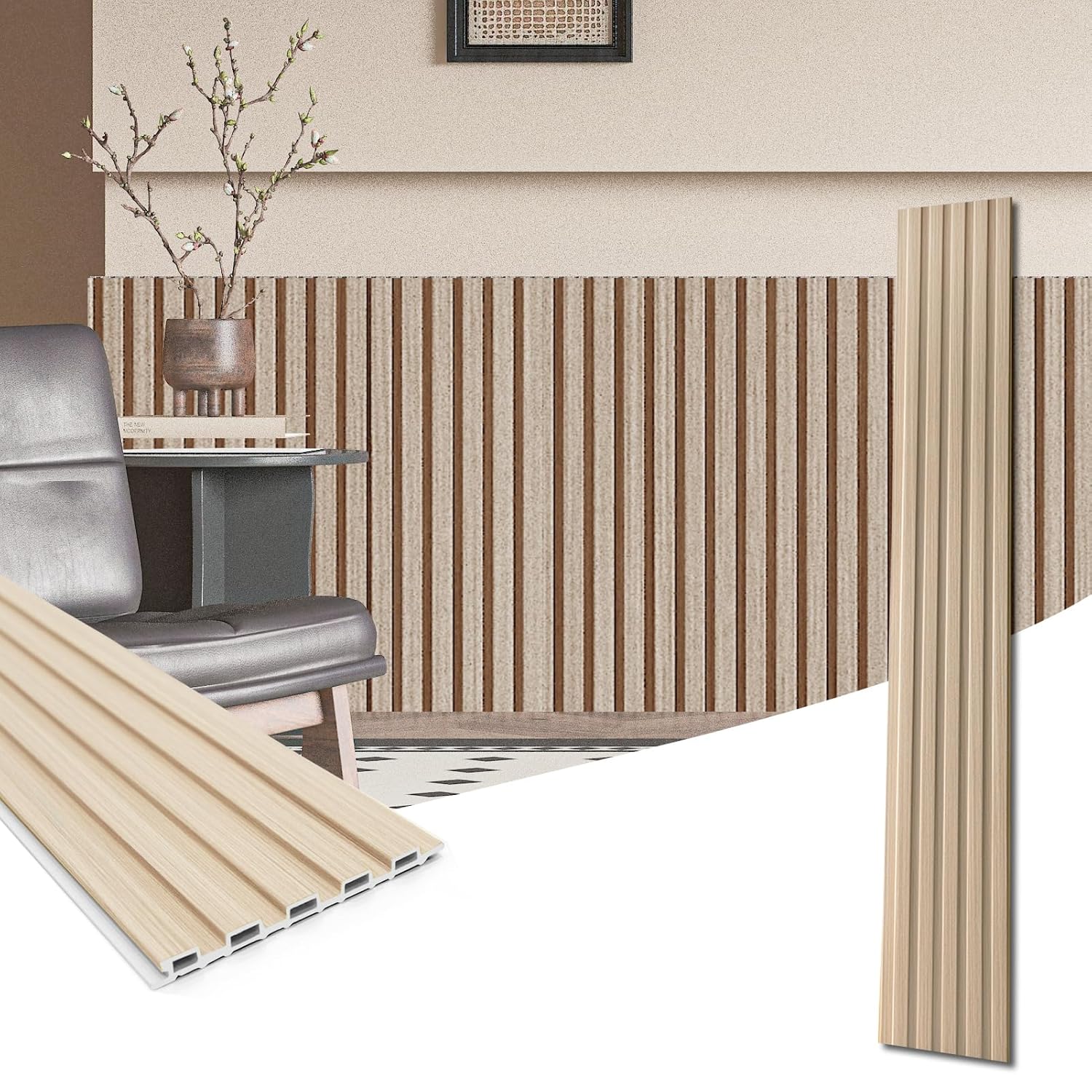 Art3d WPC Wainscoting Panels, 16-Pack 48 x 6 Inch 3D Wall Accents for Interior Wall Decor, Living Room, Bedroom, Oak 48" * 6" Oak 16