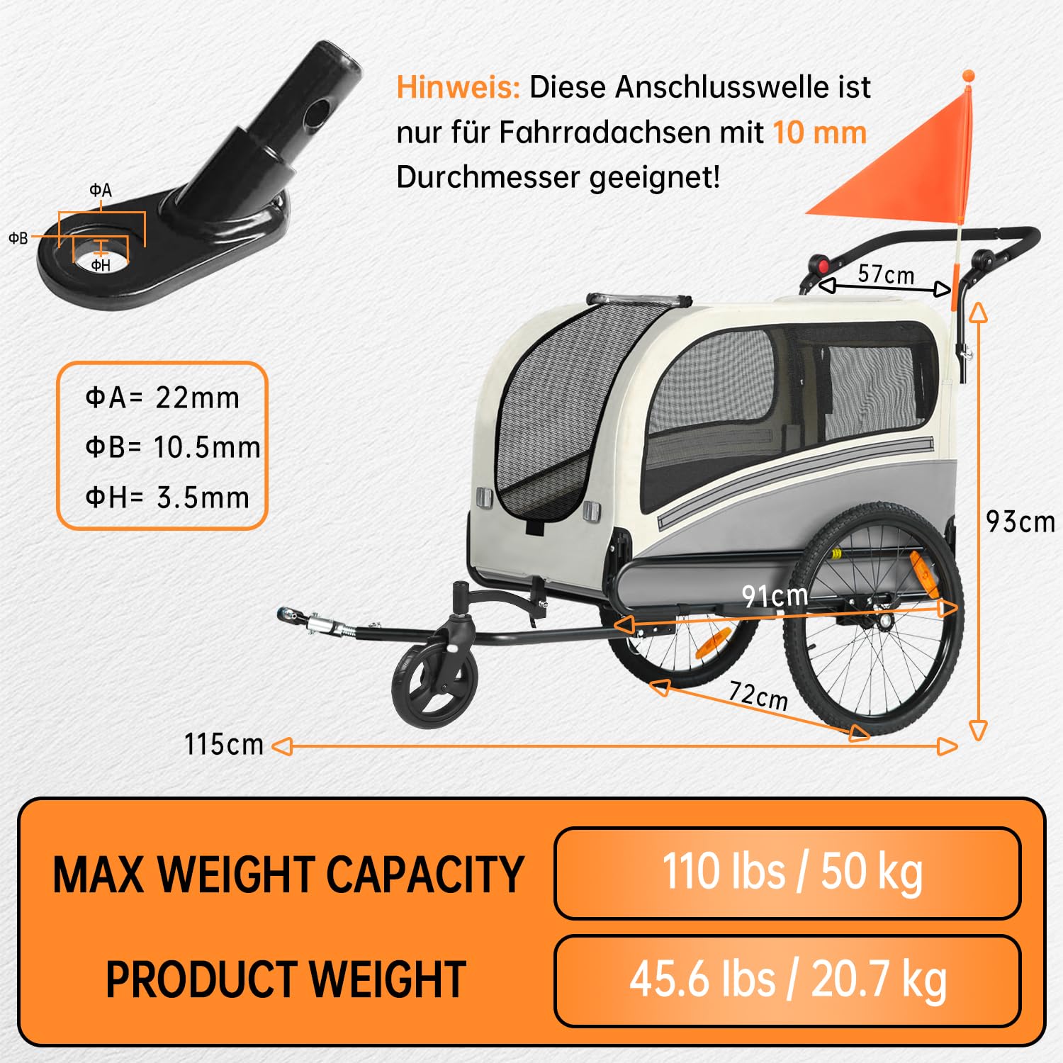 Remolque de bicicleta 2 en 1 XXL para perros, remolque plegable para perros con apertura de techo, reflectores y tiras reflectantes, acoplamiento universal para bicicleta, manillar de