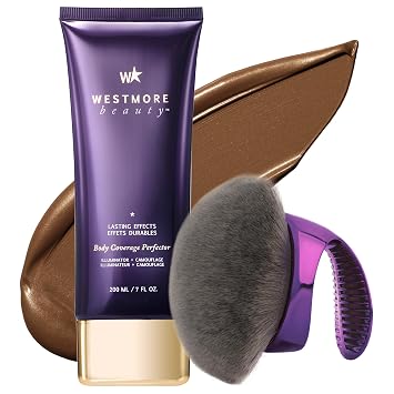 Westmore Beauty Body Coverage Perfector x Blend & Blur Body Brush Kabuki Brush - Waterproof Leg & Body Makeup - Tattoo Cover Up Makeup - 7 Oz Deep Radiance