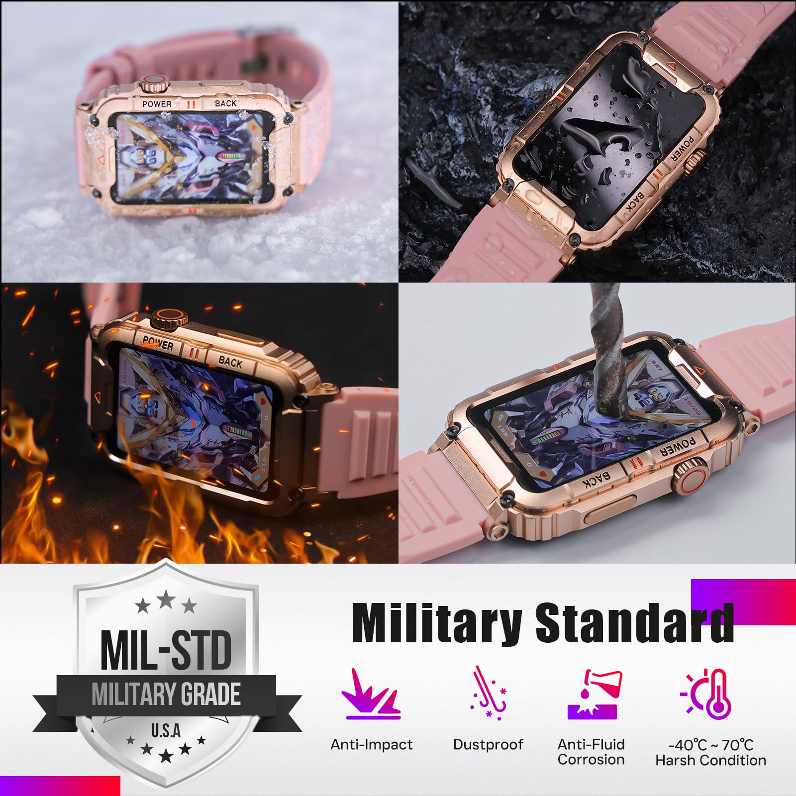 JELLOO Smartwatch dla kobiet i mężczyzn, z funkcją telefonu, zegarek fitness, zegarek fitness Smart Watch z 100+ trybami sportowymi, pulsometrem, monitorem snu, krokomierzem, trackerem aktywności,