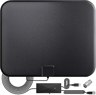 TV Antenna for Smart TV Indoor, TV Antenna for Local Channels,Support 4K 1080p with Signal Booster, 18FT Coax HDTV Cable (Black)