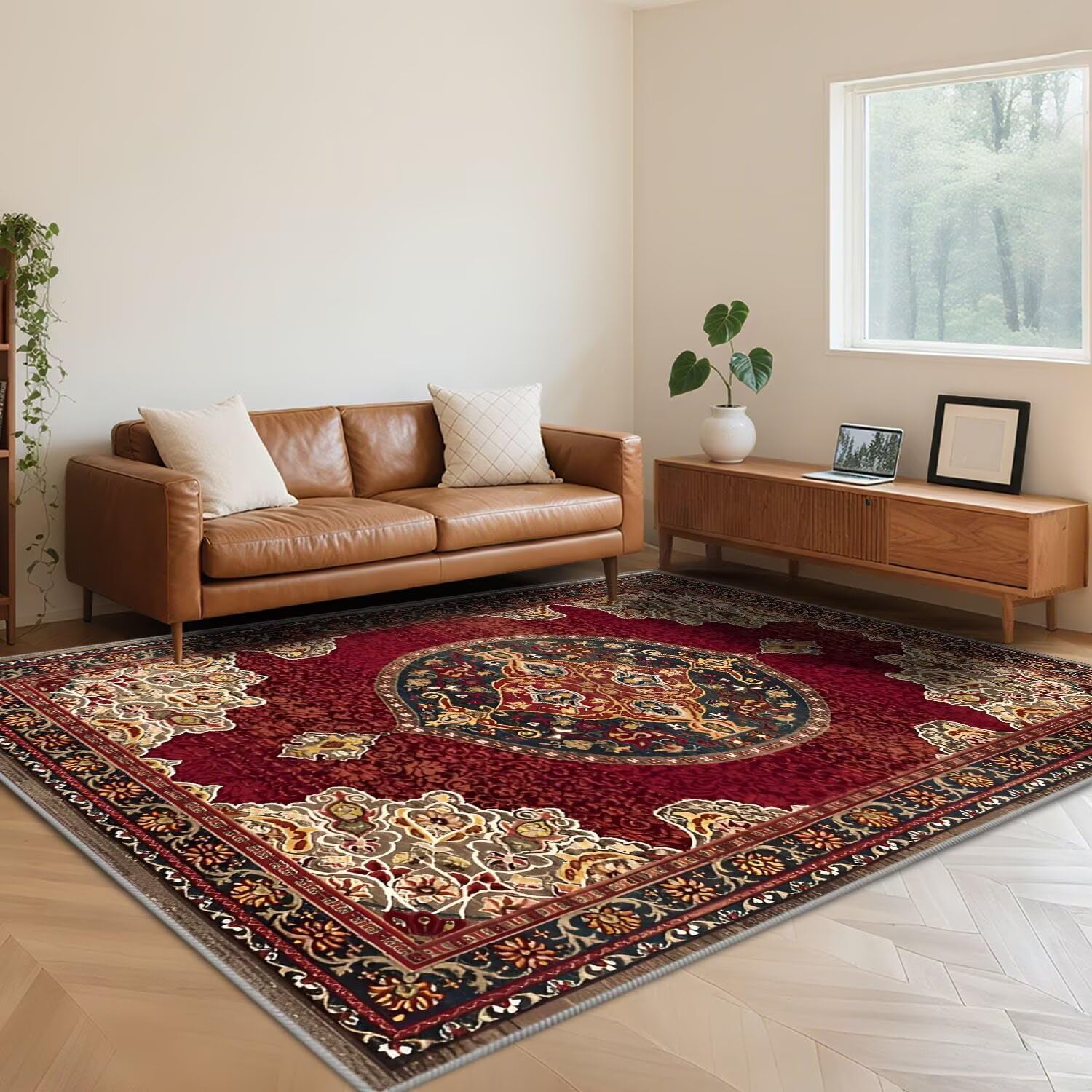Tapis de sol rouge classique 180x280 cm grand format antidérapant pour le salon
