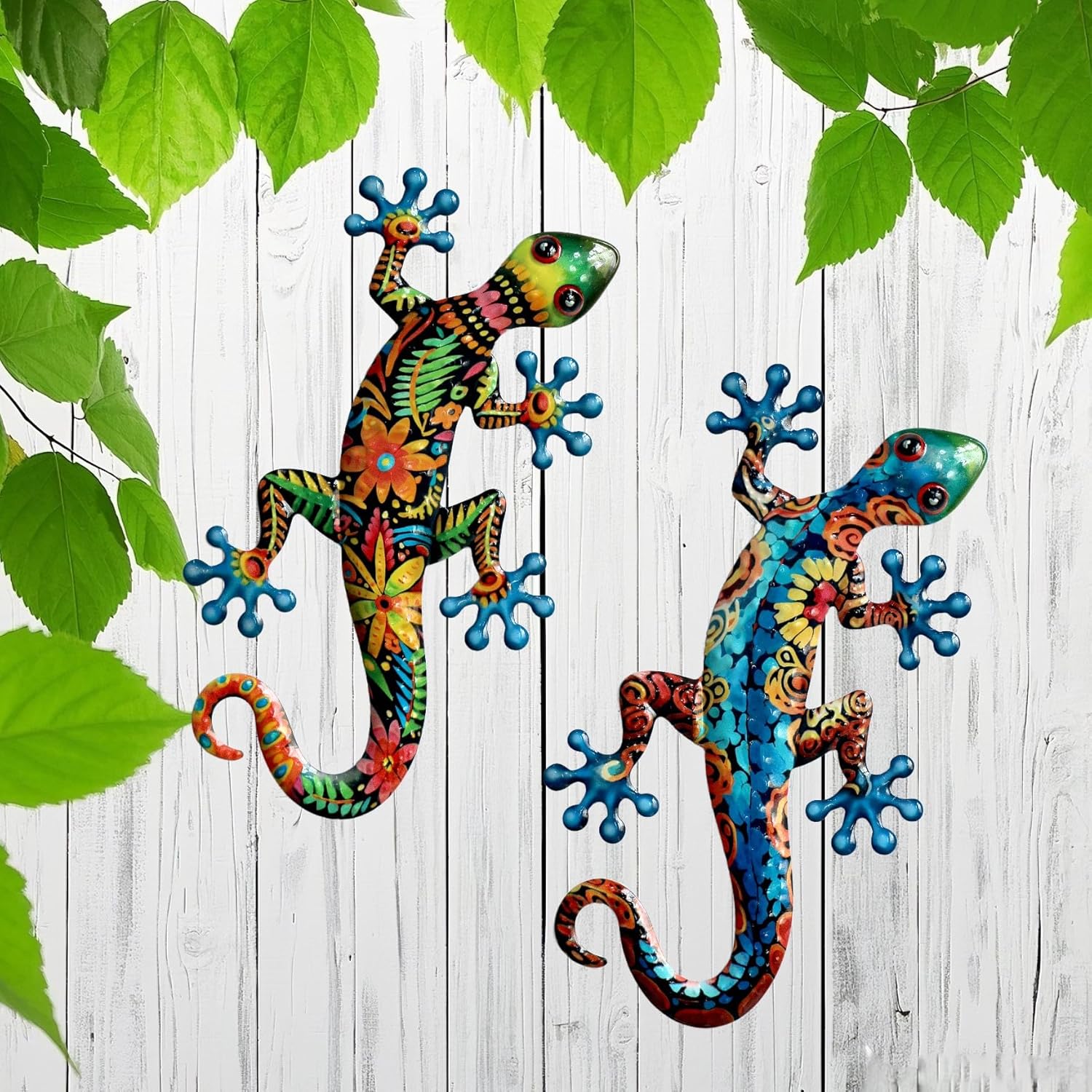 Ratuor Metal Gecko Wall Art Outdoor Fence Decor Lizards Wall Decoration 2 Pack Suitable for Hanging in Yard Livingroom Wall