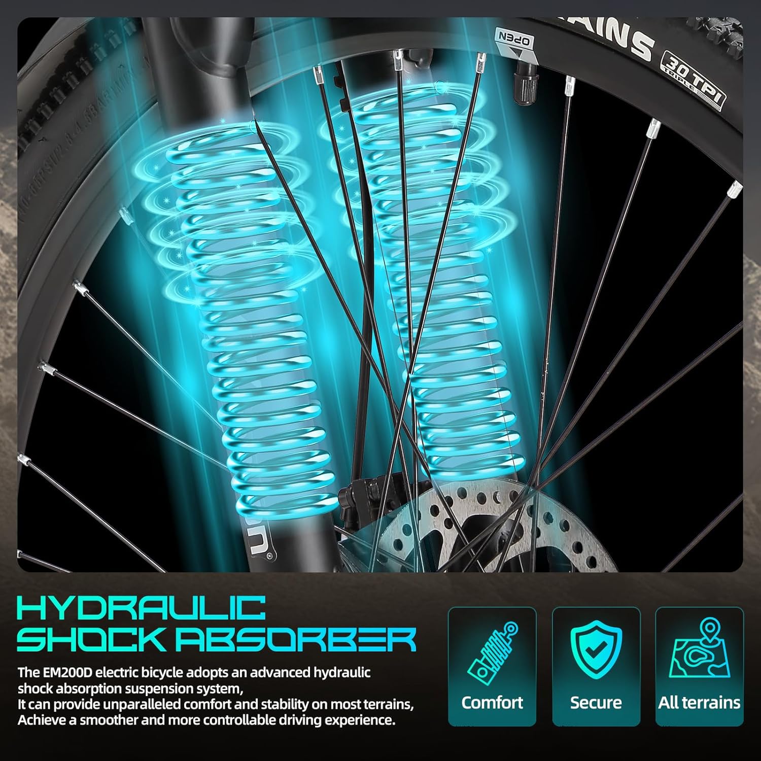 26" Electric Bike for Adults with 500W Brushless Motor, 36V 10.5Ah Removable Battery, 7-Speed Gears, Front Suspension, 37+ Miles Range, 20MPH Top Speed