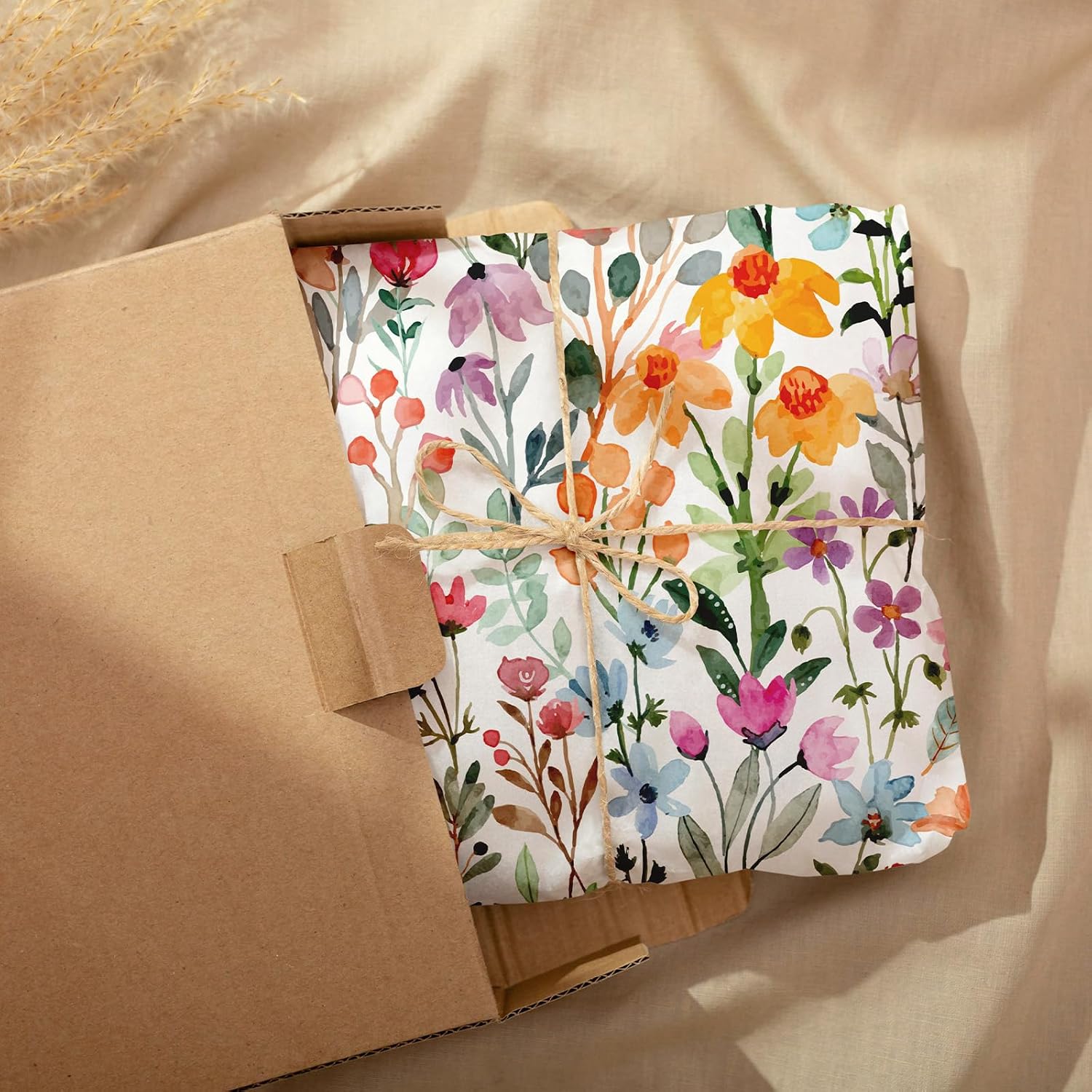 Whaline 100 Sheets Floral Tissue Paper Watercolor Spring Summer Flowers Gift Wrapping Paper - 13.8 x 19.7 Inch - Colorful Wildflower Art Craft Tissue for Wedding Birthday Baby Shower Party Decor