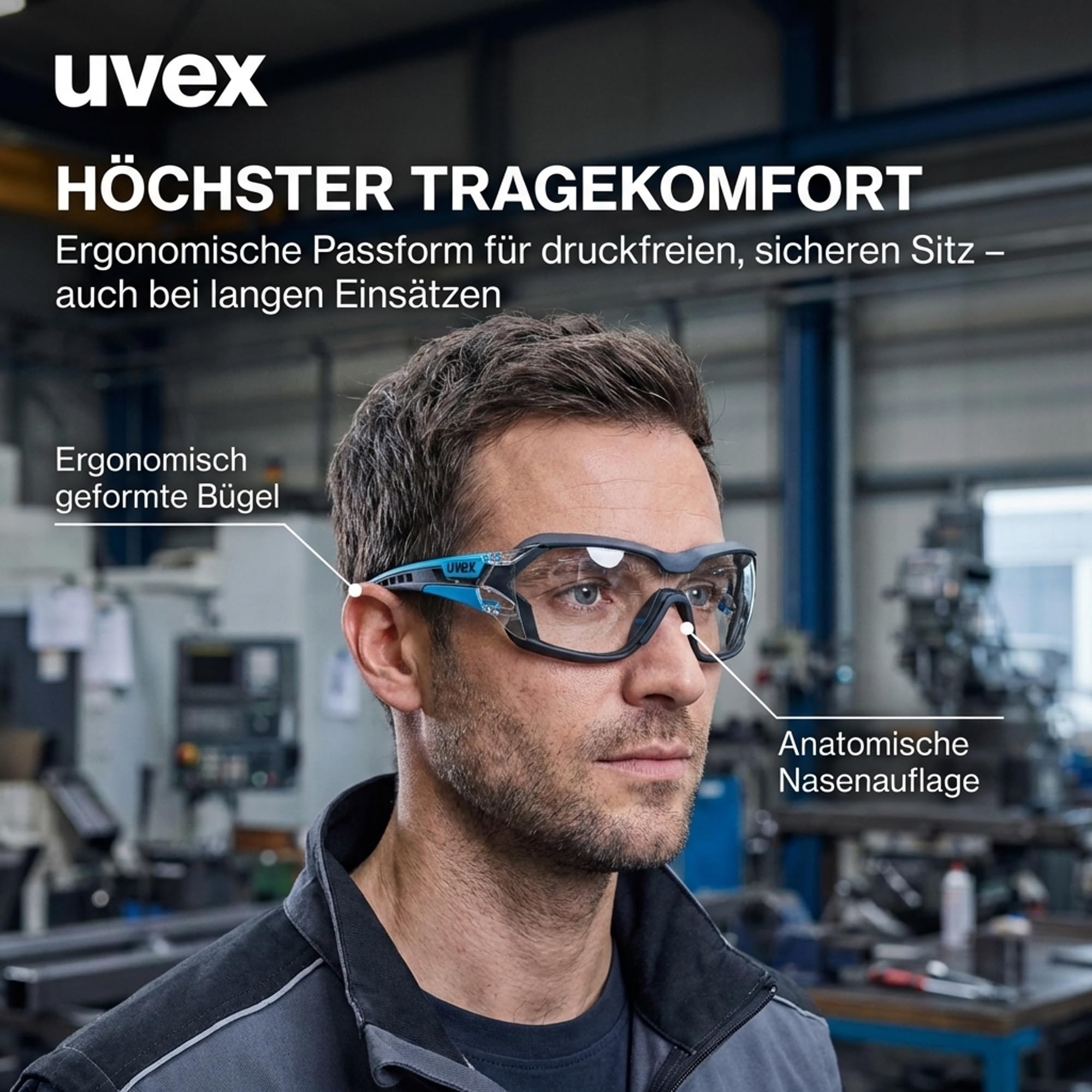 Uvex Pheos nxt Guard – Gafas de protección – Gafas de planchado con 100% protección UV – Interior antivaho, exterior extremadamente resistente a los arañazos y sin metal – transparente – azul