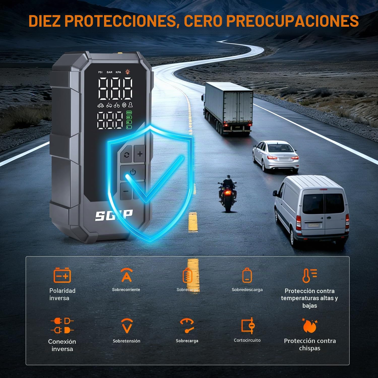 Arrancador de Coches 7000A con Compresor de Aire 150PSI, Batería 26800mAh, Jump Starter Portátil 12V para Gasolina 9L/Diésel 8L, Pinzas Inteligentes con Pantalla