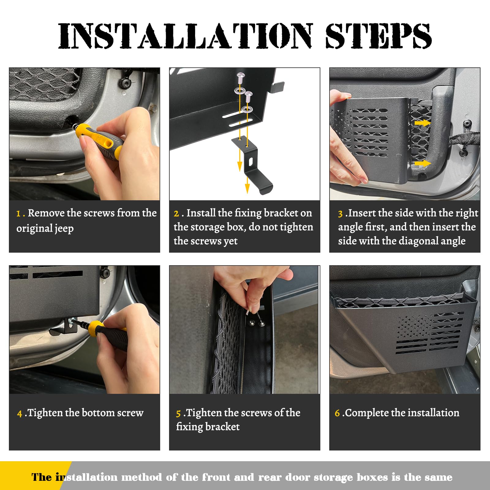 DXGTOZA Metal Front & Rear Door Storage Pockets Door Side Insert Organizer Box for Jeep Wrangler JK JKU 2007-2018 Door Stainless Steel 4PCS