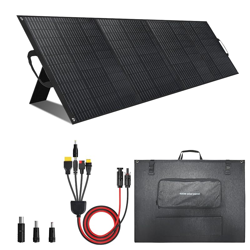 Painel solar portátil dobrável VLAIAN 400 W com saída MC4, conectores 3 em 1 e suporte para estação de energia