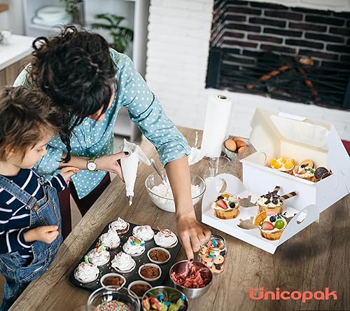 Miniatura 6 de UnicoPak Paquete de 20 cajas de magdalenas blancas de 10 x 6.8 x 4 pulgadas de alto, 6 unidades con bandeja de asa, cajas grandes para magdalenas