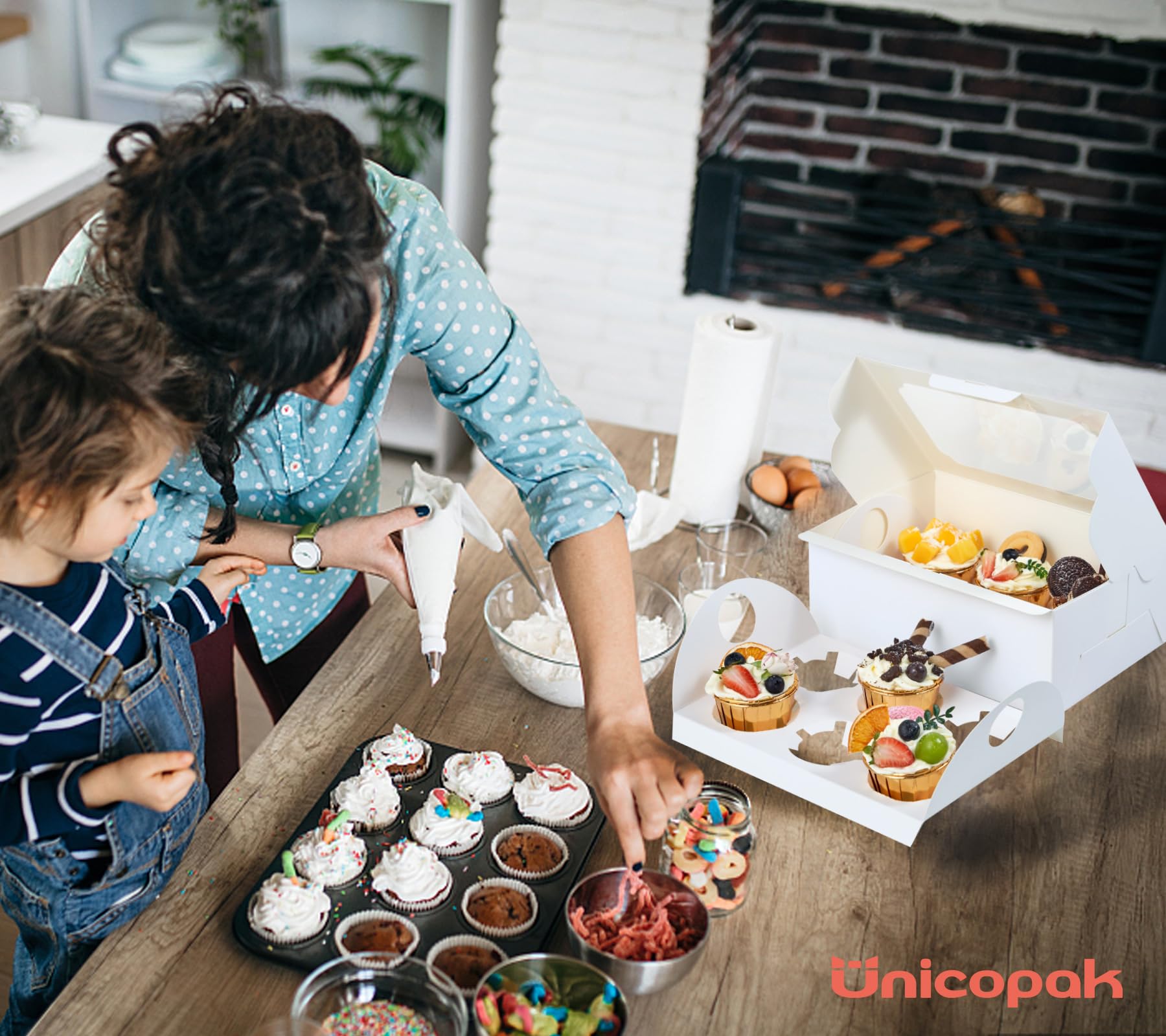 Confezione da 20 scatole per Cupcake marroni con inserti cartellini e