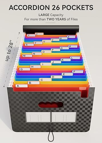 Miniatura 3 de ABC life Organizador de archivos de acordeón de 26 bolsillos, organizador mensual de recibos, carpetas de archivos expansibles con pestañas