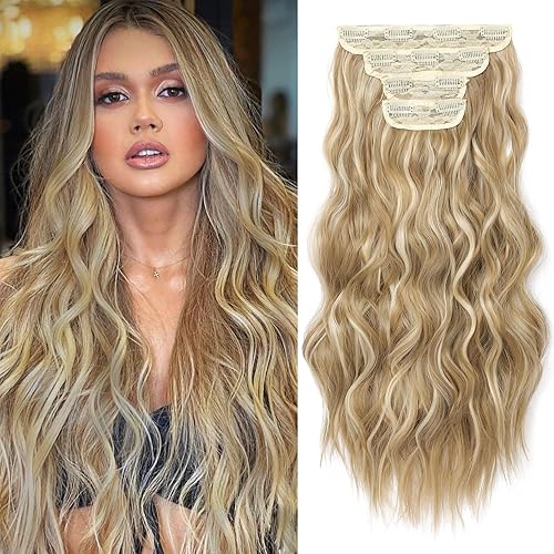 REECHO Extensiones de cabello, 4 extensiones de cabello sintético suave y natural con clip, HE001 para mujer (20 a 7.05 oz (paquete de 4), rubio