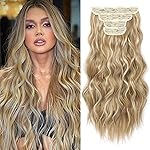REECHO Hair Extensions, 4PCS Clip in Hair Extensions HE001 Natural Soft Synthetic Hairpieces for Women (20 Inch-200 Gram (Pack of 4), Golden Blonde with Highlights)
