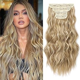 REECHO Hair Extensions, 4PCS Clip in Hair Extensions HE001 Natural Soft Synthetic Hairpieces for Women (20 Inch-200 Gram (Pack of 4), Golden Blonde with Highlights)