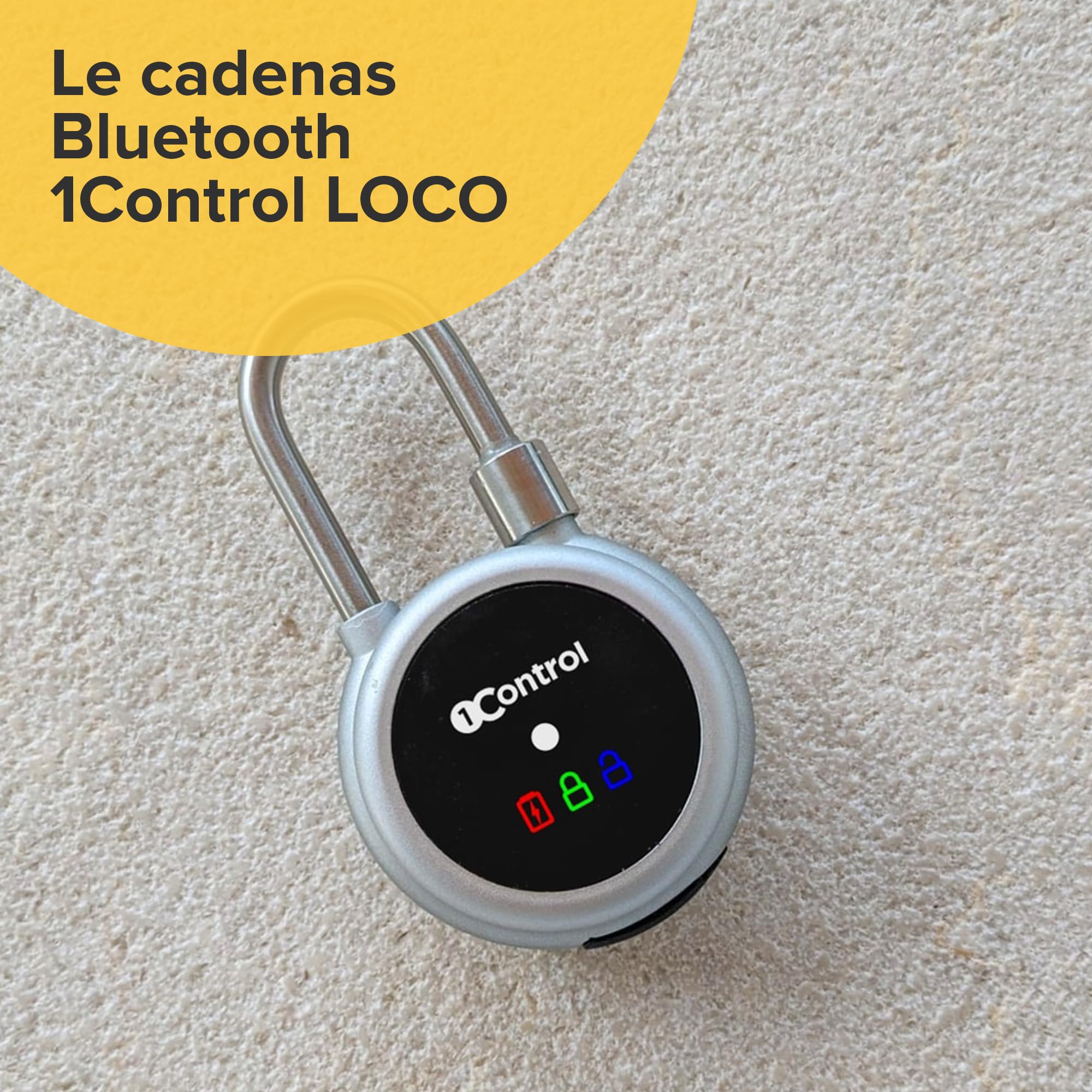 1Control LOCO, Cadenas Bluetooth Intelligent, Corps Renforcé en Aluminium, Batterie d'une durée de vie jusqu'à 180 jours, Résistant aux Intempéries, Certification IP67, Compatible avec iOS et Android