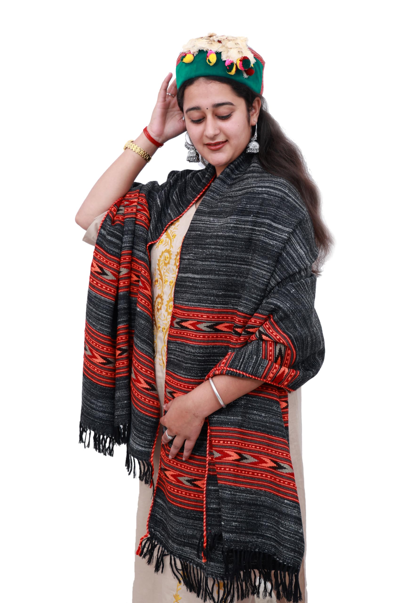 Wudnik Kullu Shawl Black with Red Ethnic Border-image-33