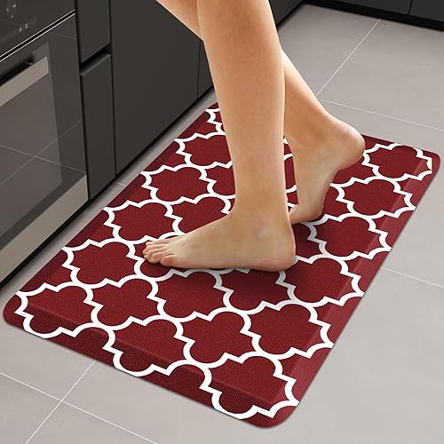 Miniatura 38 de WISELIFE Alfombra de Cocina Acolchada Antifatiga, 17.3" x 60", Alfombras de Cocina Antideslizantes Impermeables de PVC Resistente, Alfombra Rojo