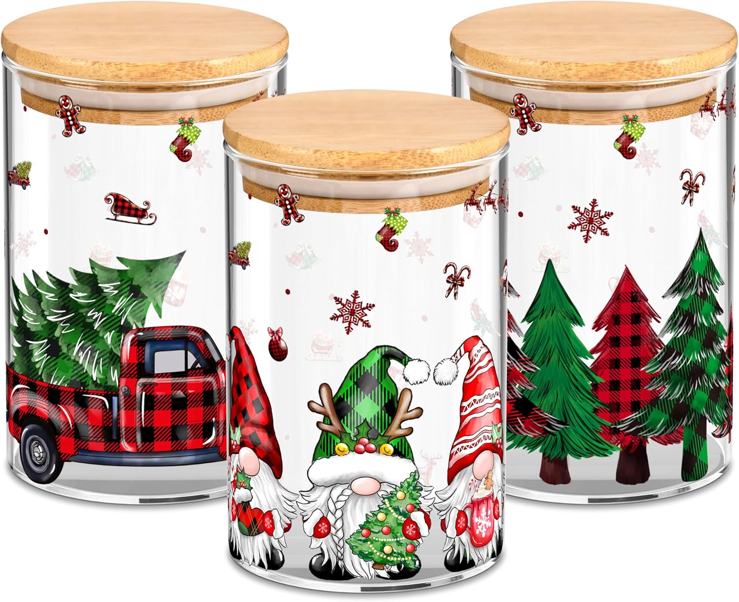 3 Pack Christmas Glass Storage Jars With Airtight Bamboo