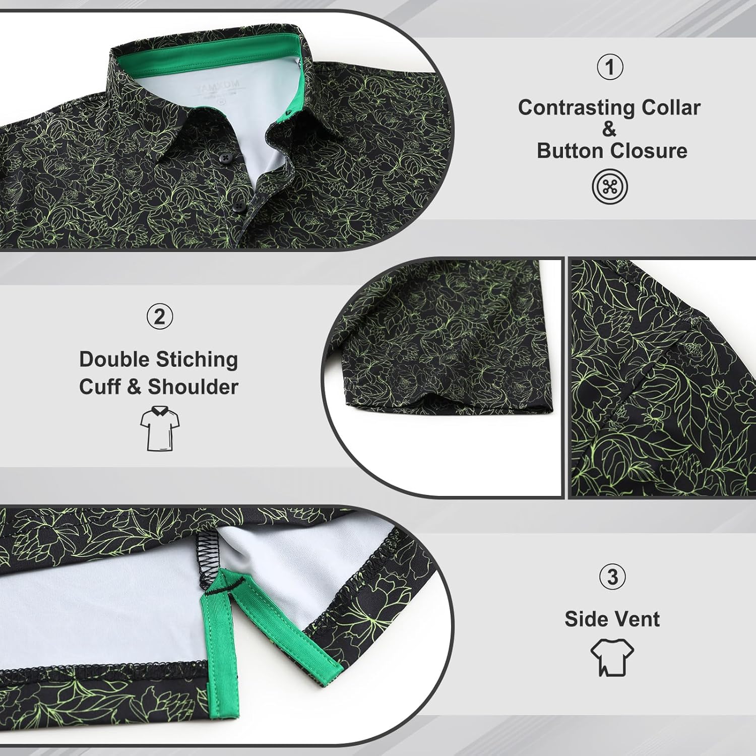 Golf Polo Shirts for Men - Print Moisture Wicking Quick Dry Short Sleeve Collared Polo Shirts for Golf Tennis Wear - Image 3
