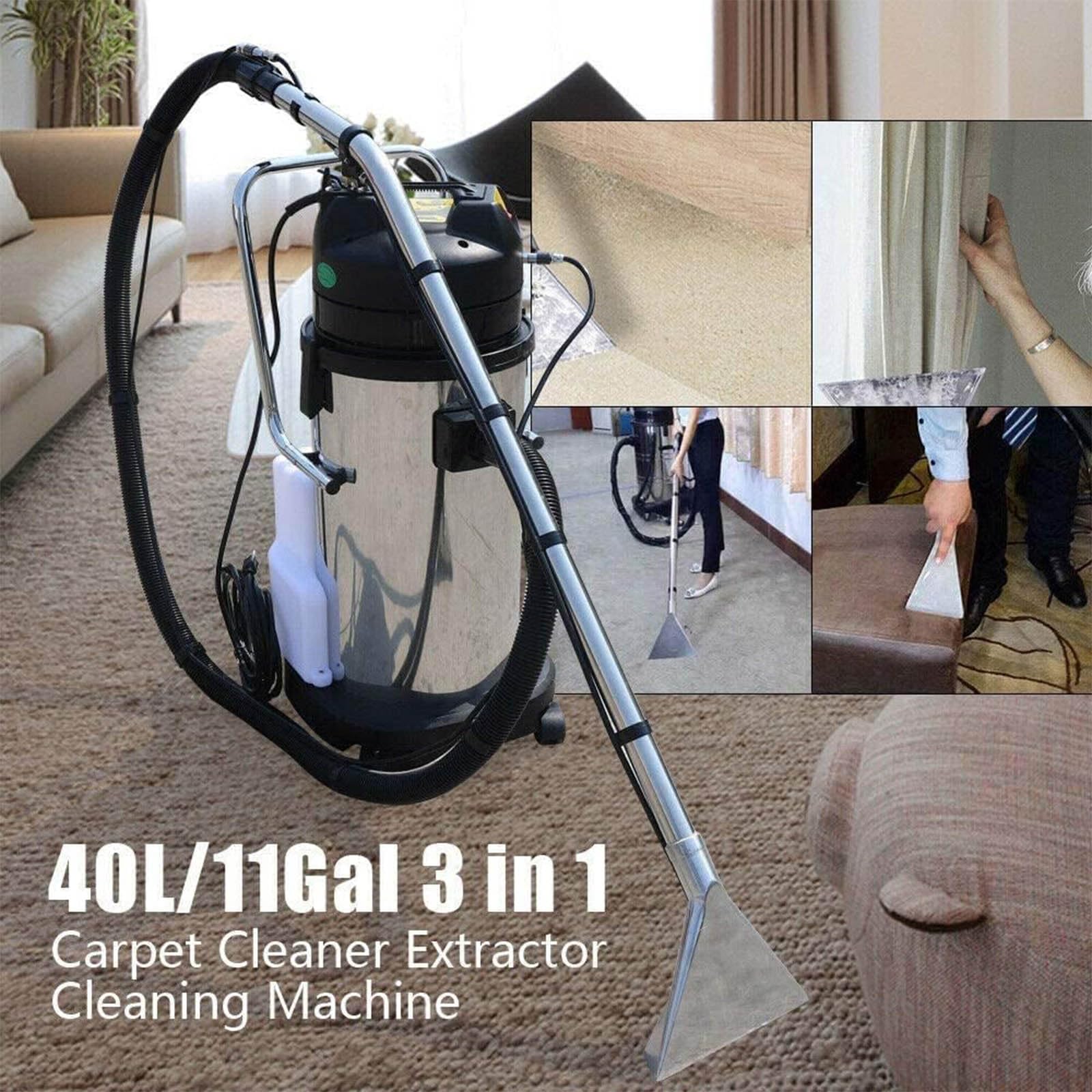 Extractor de alfombras portátil - Máquina de limpieza comercial 3 en 1, limpiador de alfombras en seco y húmedo resistente de 40 litros, extractor de polvo móvil para una limpieza eficiente