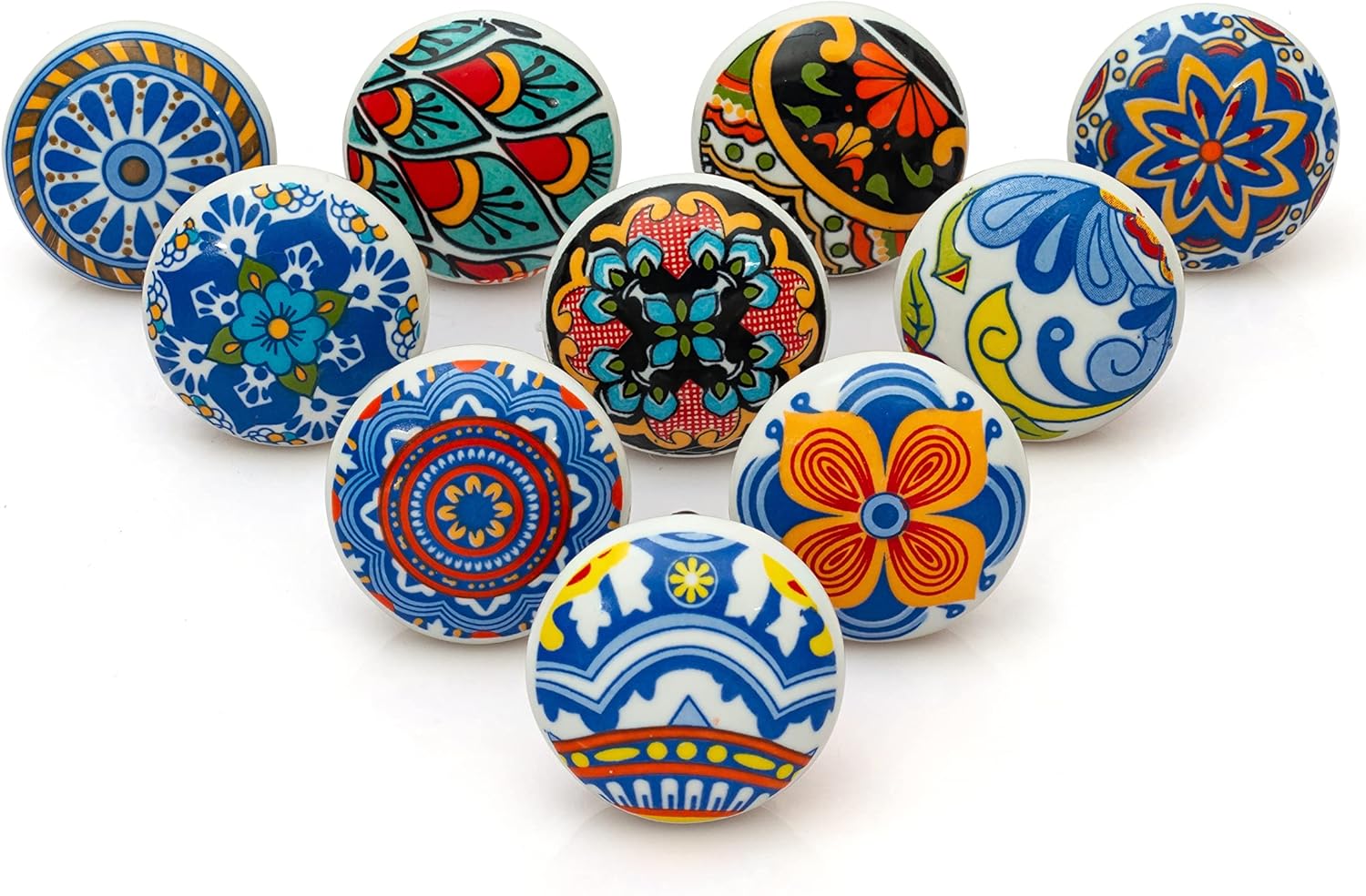 Doorknobs Hand Painted Antique Ceramic Knobs, Contemporary Dresser Drawer Pull and Push Furniture Handle Knobs for Cabinet, Wardrobe, Cupboard, Drawer, Antique Décor, Pack of 10