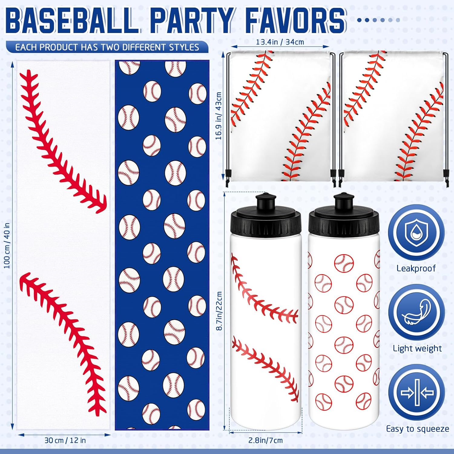 FuWeave 18 Pcs Sports Party Favors Basketball Soccer Water Bottle Baseball Softball Cooling Towel 6 Sports Water Bottle 6 Ice Towel 6 Drawstring Bag Football Volleyball Towel for Team Gift