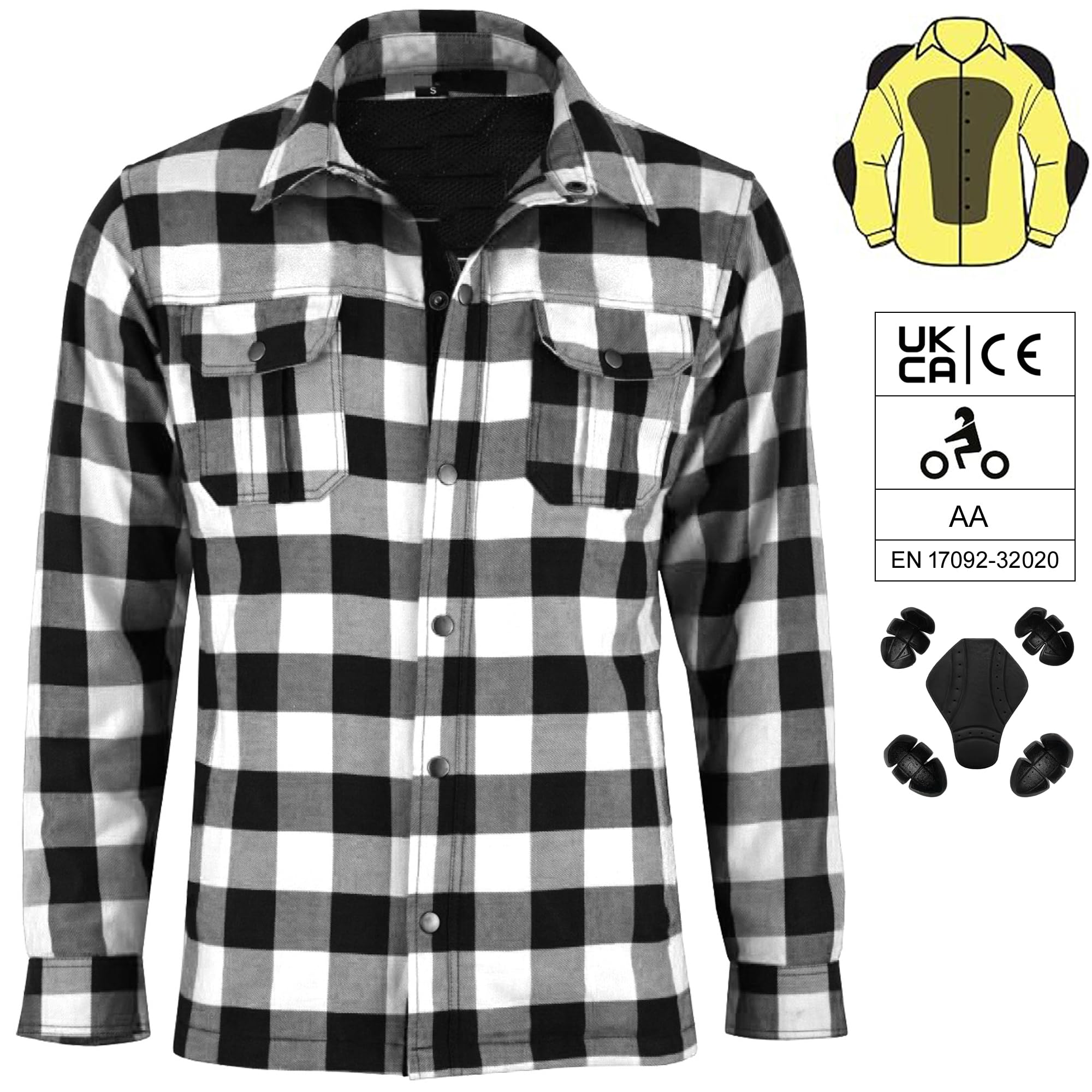 Camisa de Moto para Hombre confeccionada con Forro de Fibra de aramida Chaqueta de Moto Reforzada y blindada Protecciones extraíbles