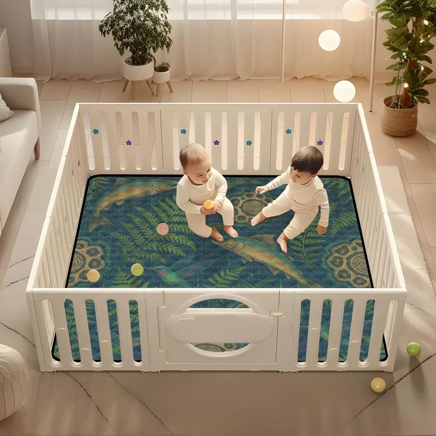 Pacific Northwest Tech-Rainforest Leopard Print Large Stylish Baby Gym & Activity Mat for Floor Water Resistant Infant Play Activity Mat for Babies Infants Toddlers, 50'' x 50''
