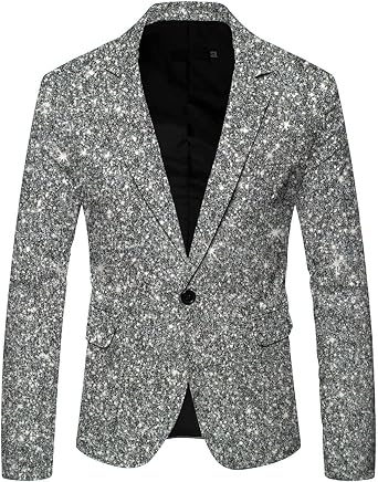 Men's Jacket Modern Sporty Jacket Suit Regular Fit Men's Suit Jacket Blazer Jacket Transition Jacket Shiny Sequins Suit Jacket for Christmas Wedding Party Business Autumn Winter