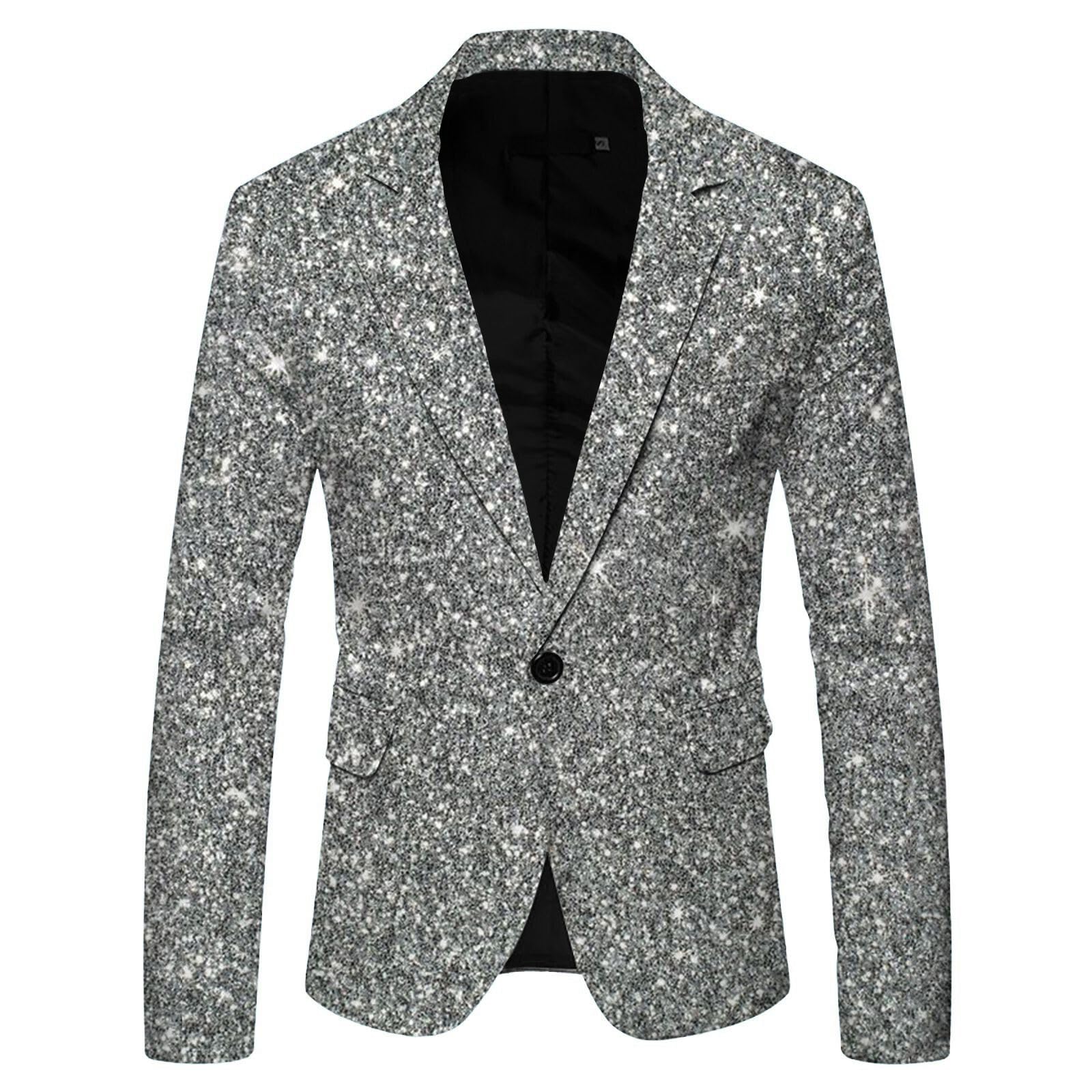 Blazer Paillette Homme Col Revers- Costumes Et Vestes Vintage Grande Taille Brillante Sequins Slim Fit Costume Carnaval Pour Le Printemps Et L'Automne De Performance FêTe Rave Mariage Affaires