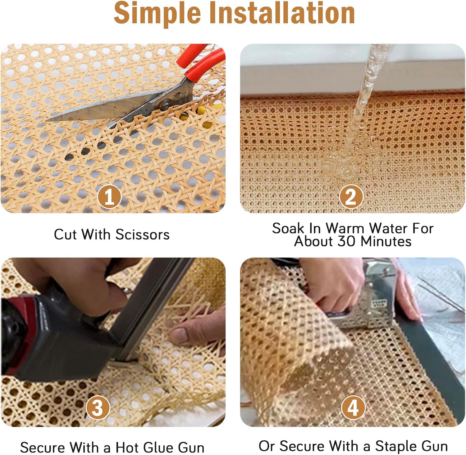 Plastic Cane Webbing Roll, 16 Inch x 6.6 Ft Woven Open Rattan Mesh PE Caning Sheet for DIY Projects, Synthetic Hexagon Rattan Material for Furniture Chair Cabinet Ceiling Bed Door, Wood Color