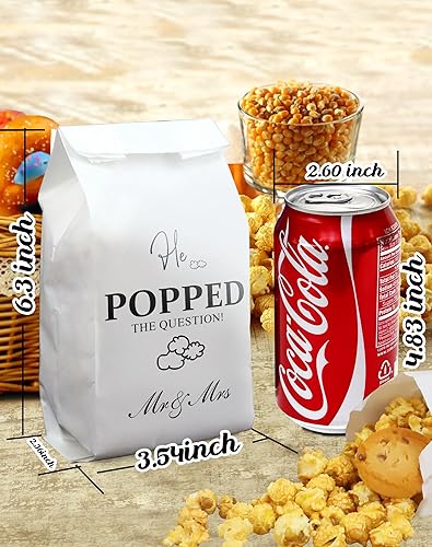 Miniatura 6 de 48 bolsas de palomitas de maíz con texto en inglés «He Popped the Question», para compromiso, despedida de soltera, regalos de boda, resistentes a