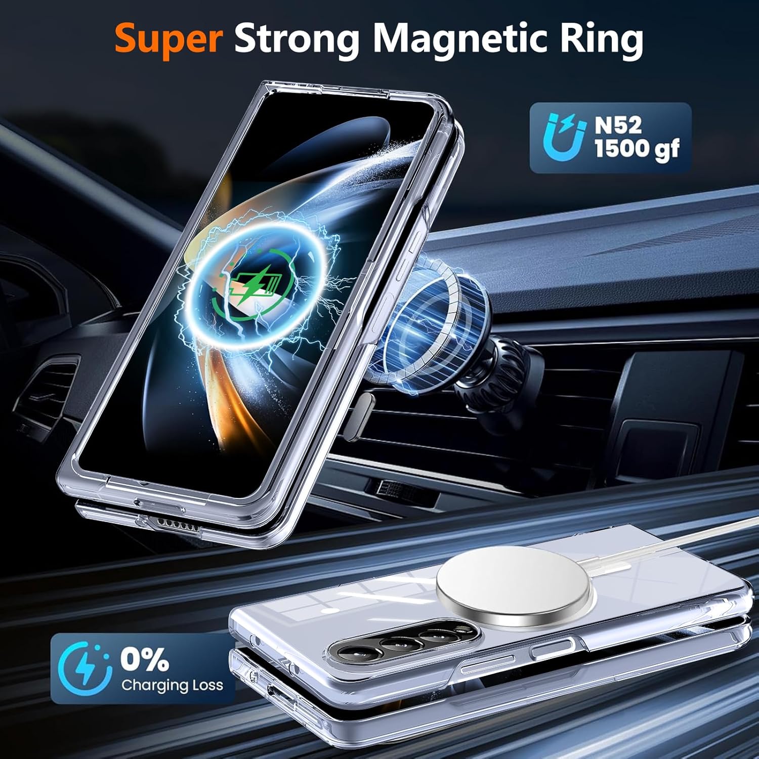 for Samsung Galaxy Z Fold 3 Clear Case Magnetic,Slim Lightweight Non Yellowing Wireless Charging,Hard PC Cute case for Galaxy Z Fold 3 [Clean] MMUS-CXDZ-04-11