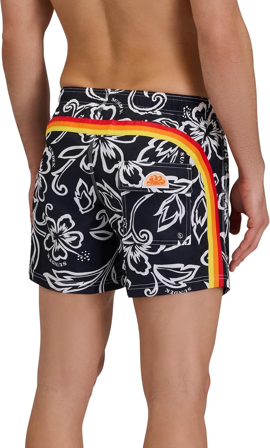 SUNDEK Mens Elastic Waist Print Boardshort, Swim Trunks 14" Length 5" Inseam