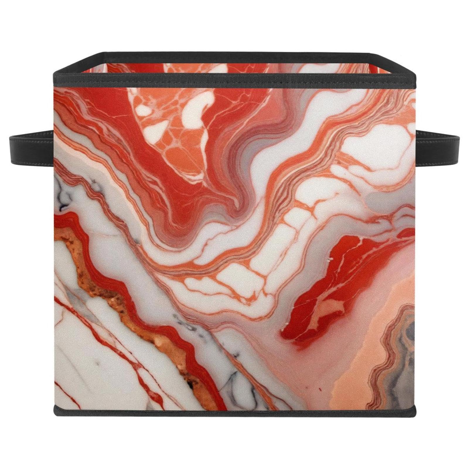 Boîte de rangement pour la maison aspect marbre rouge et poignées cuir