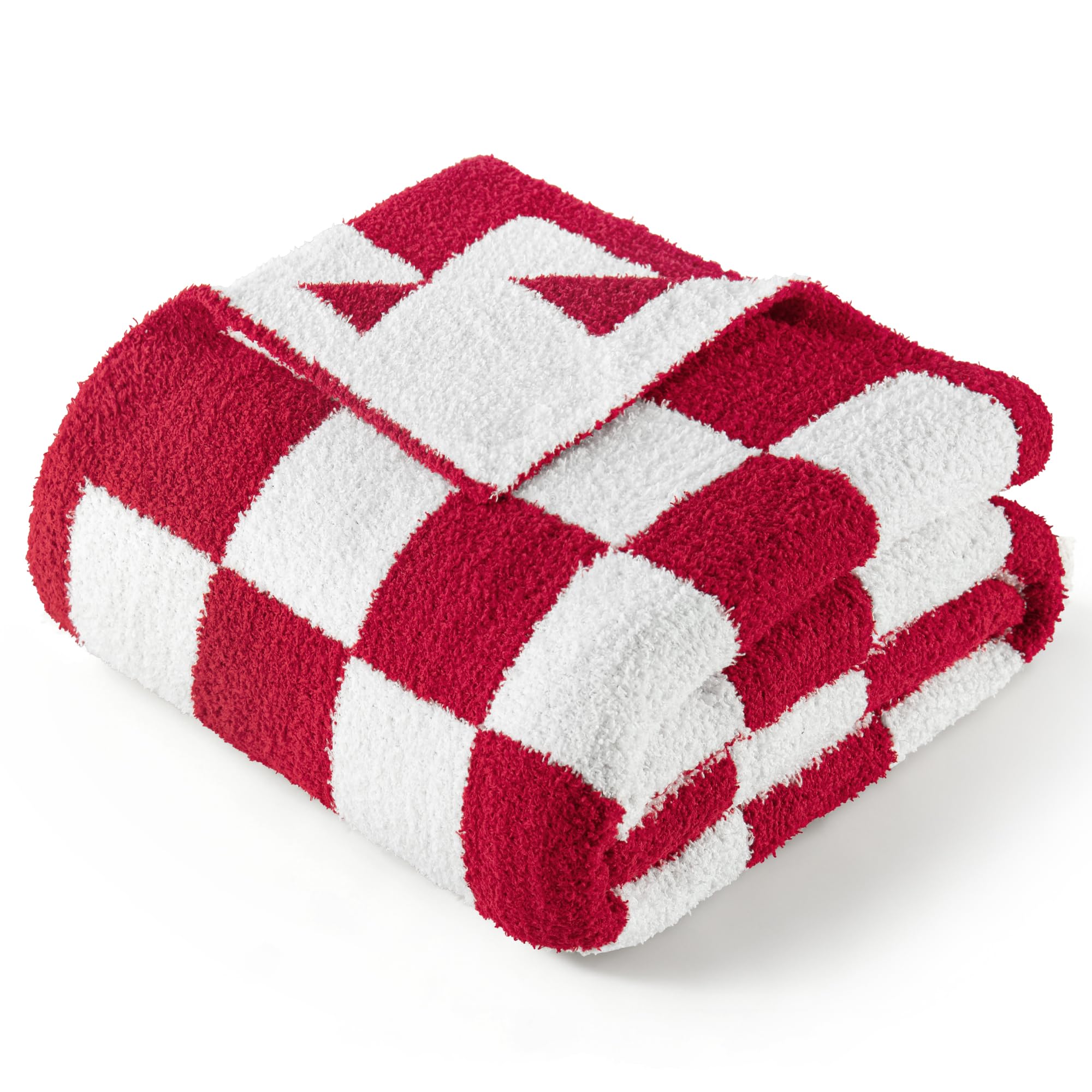 Exclusivo Mezcla Checkered Knit Throw Blanket, Ultra Soft and Warm Reversible Woven Blankets, Cozy Snuggly Throw for Couch Bed and Home Decor, Red, 127x152 CM