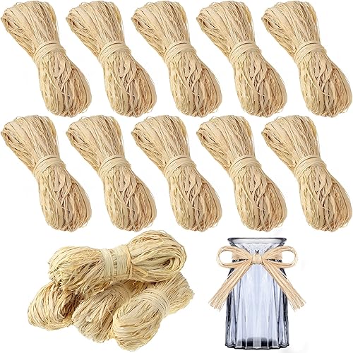 Cinta de rafia de rafia natural de 17.64 oz para manualidades, tejer, ramos de floristería, envoltura de regalos, decoración de Navidad, suministros
