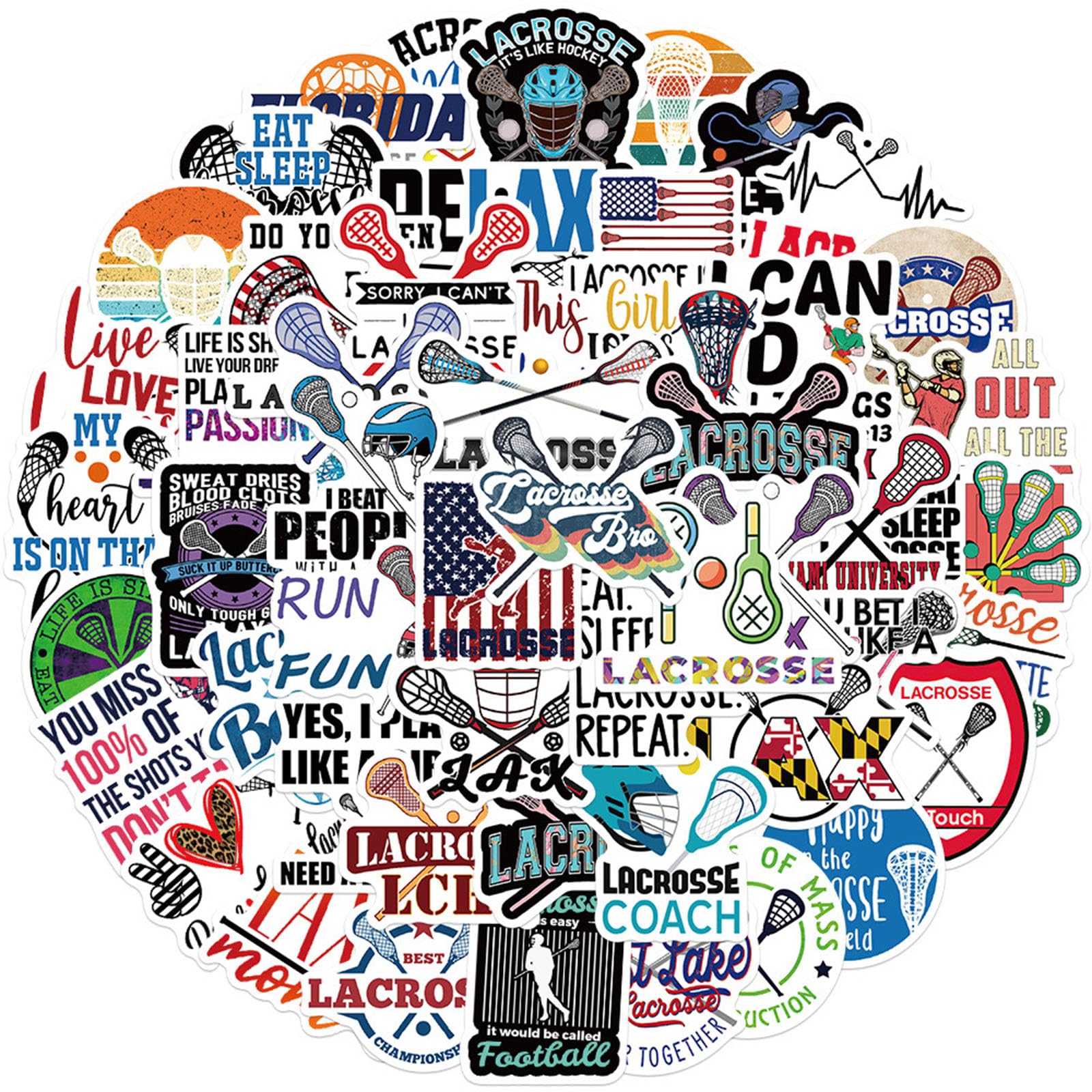 FUNSTERSIN 50pcs Lacrosse Ball Stickers for Water Bottles, Cool Sports Waterproof Decals for Teens Boys Girls Helmet Scrapbook Car Laptop Bike Motorcycle Travel Case