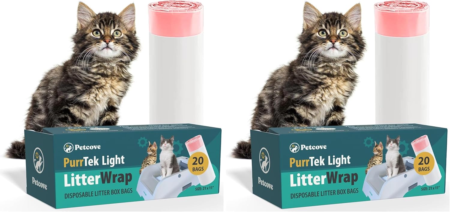 PurrTek Light Cat Litter Box Liners — LitterWrap Drawstring Bags for Automatic & Self-Cleaning Litter Boxes | Precision Fit, Jumbo Heavy-Duty, Leak-Proof, Unscented Odor Control, Replacement Refills